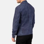 Men's Charcoal Navy Blue Suede Leather Biker Jacket