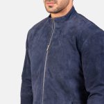 Men's Charcoal Navy Blue Suede Leather Biker Jacket
