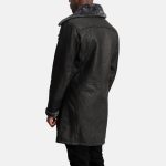 Men's Charles Black Snuffed Leather Shearling Double-Breasted Coat