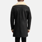 Men's Charles Tumbled Black Leather Shearling Double-Breasted Coat