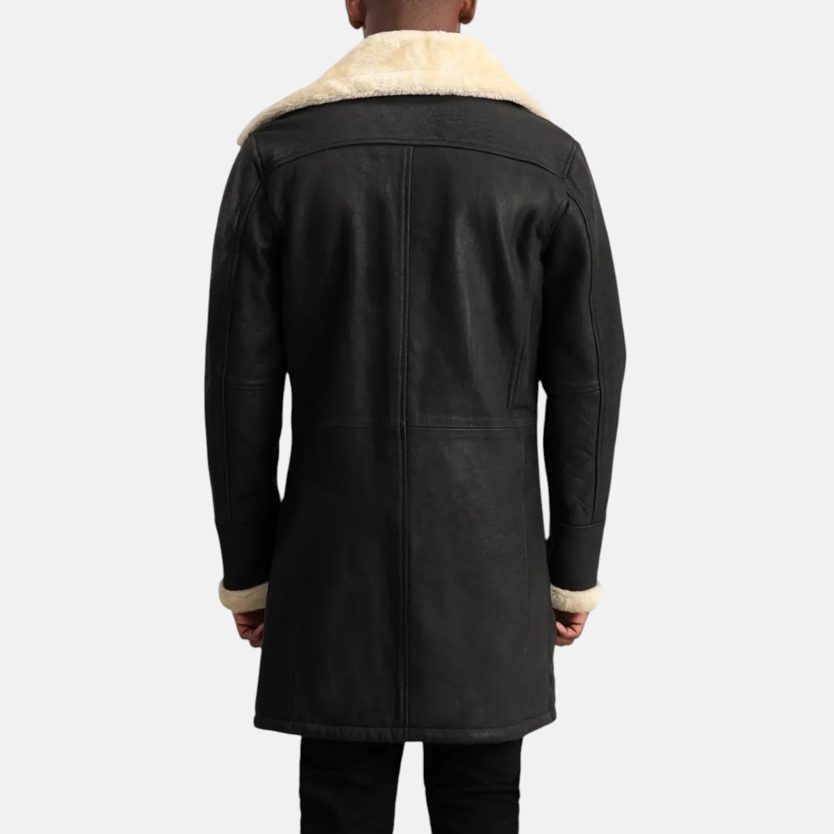 Men's Charles Tumbled Black Leather Shearling Double-Breasted Coat