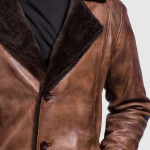 Men's Cinnamon Distressed Leather Fur Coat