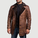 Men's Cinnamon Distressed Leather Fur Coat