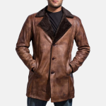 Men's Cinnamon Distressed Leather Fur Coat