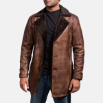 Men's Cinnamon Distressed Leather Fur Coat
