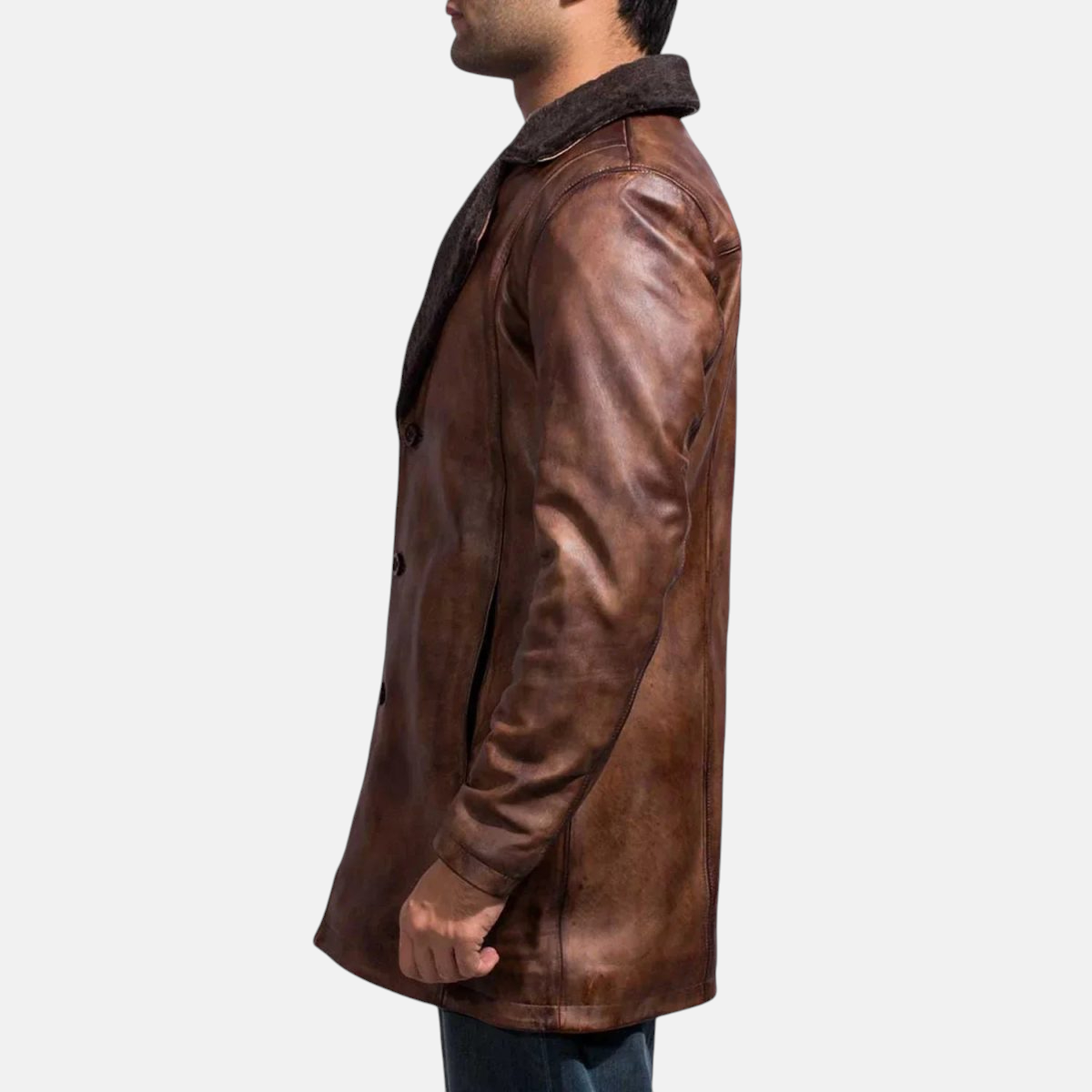 Men's Cinnamon Distressed Leather Fur Coat