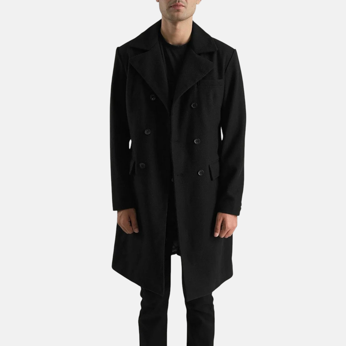 Men's Claud Black Wool Double Breasted Coat
