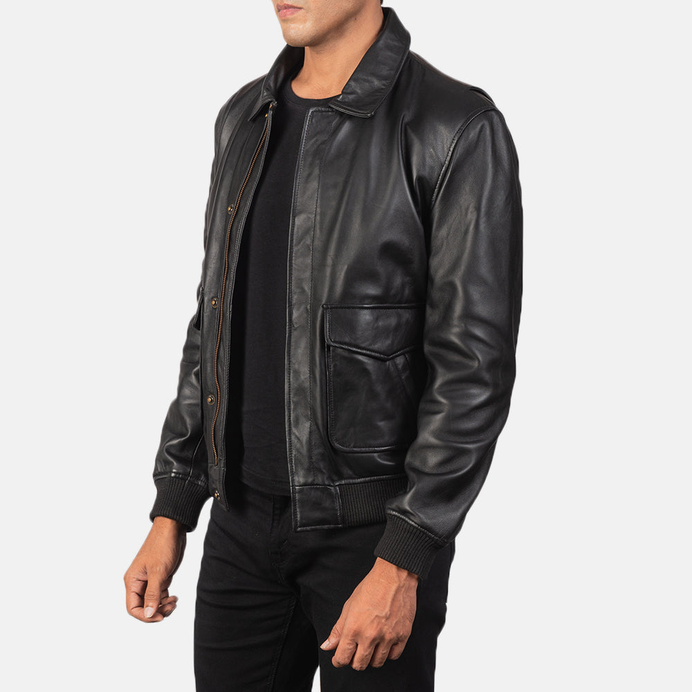 Men's Coffmen Black A2 Leather Bomber Jacket
