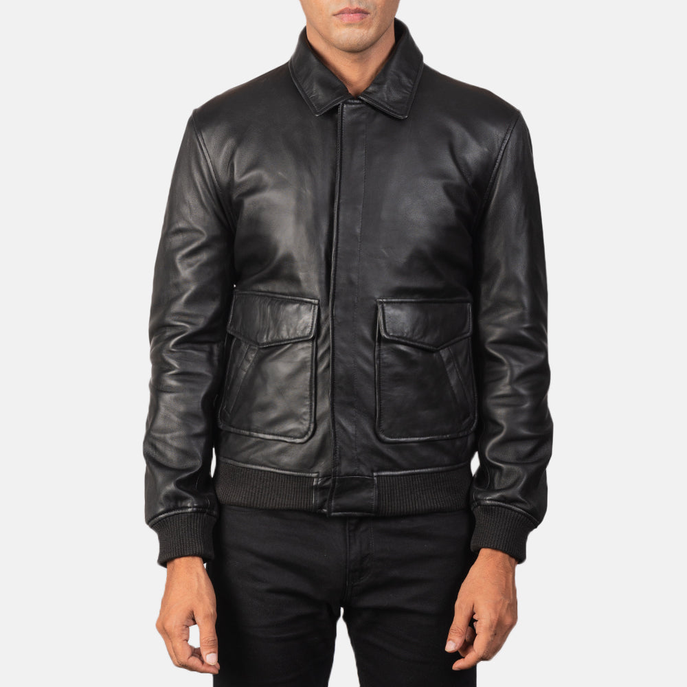 Men's Coffmen Black A2 Leather Bomber Jacket