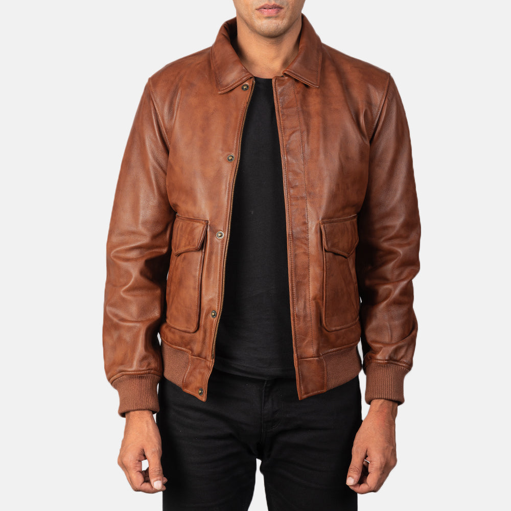 Men's Coffmen Brown A2 Leather Bomber Jacket