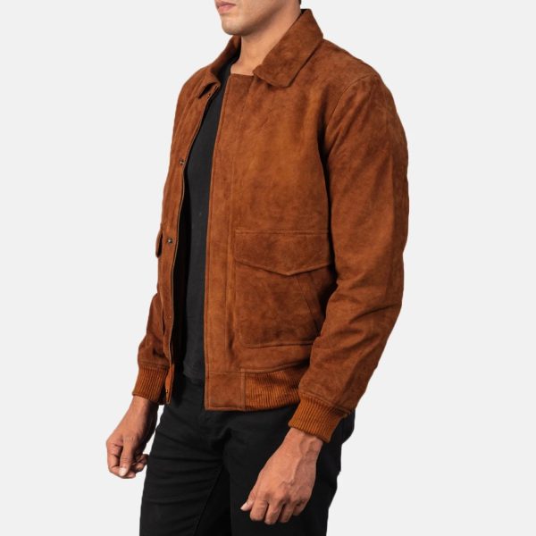 Men_s_Coffmen_Brown_Suede_A2_Bomber_Jacket_Side_Pose