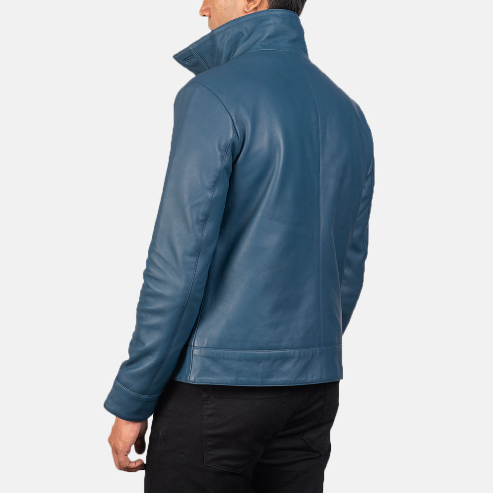 Men's Columbus Blue Leather Bomber Jacket