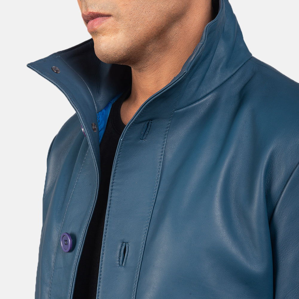Men's Columbus Blue Leather Bomber Jacket