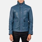 Men's Columbus Blue Leather Bomber Jacket