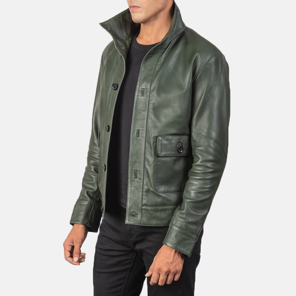 Men's Columbus Green Leather Bomber Jacket