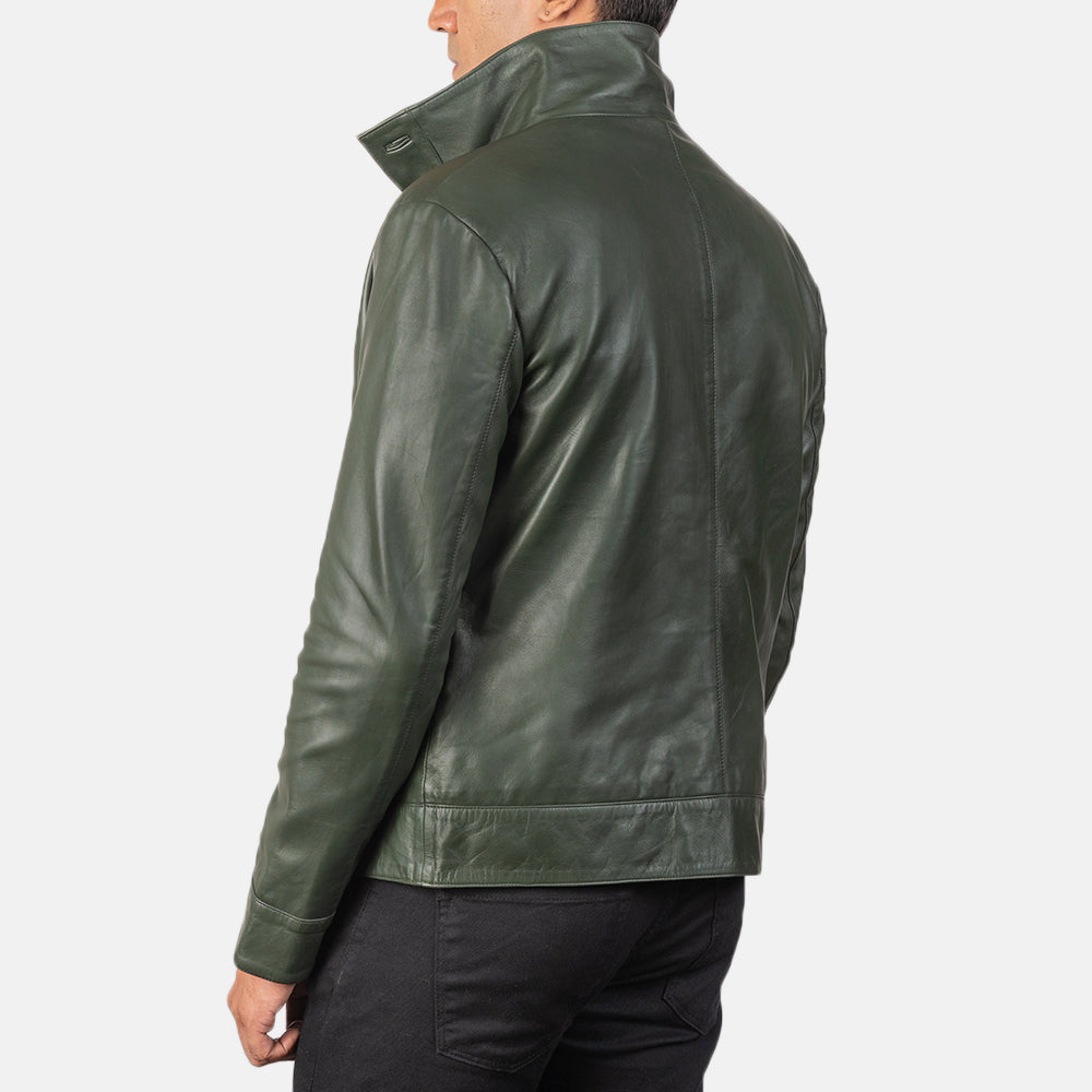 Men's Columbus Green Leather Bomber Jacket