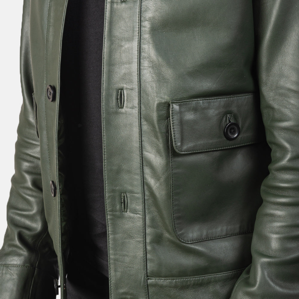 Men's Columbus Green Leather Bomber Jacket