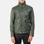 Men's Columbus Green Leather Bomber Jacket