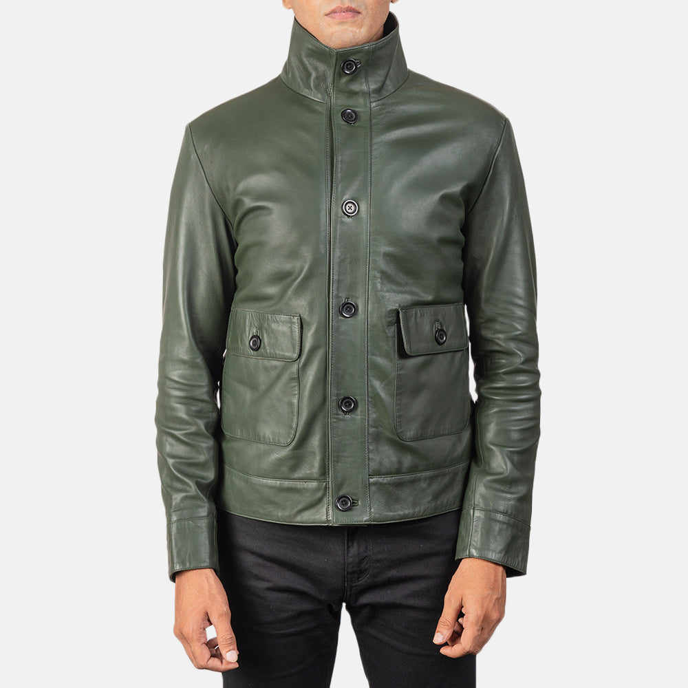Men's Columbus Green Leather Bomber Jacket