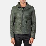 Men's Columbus Green Leather Bomber Jacket