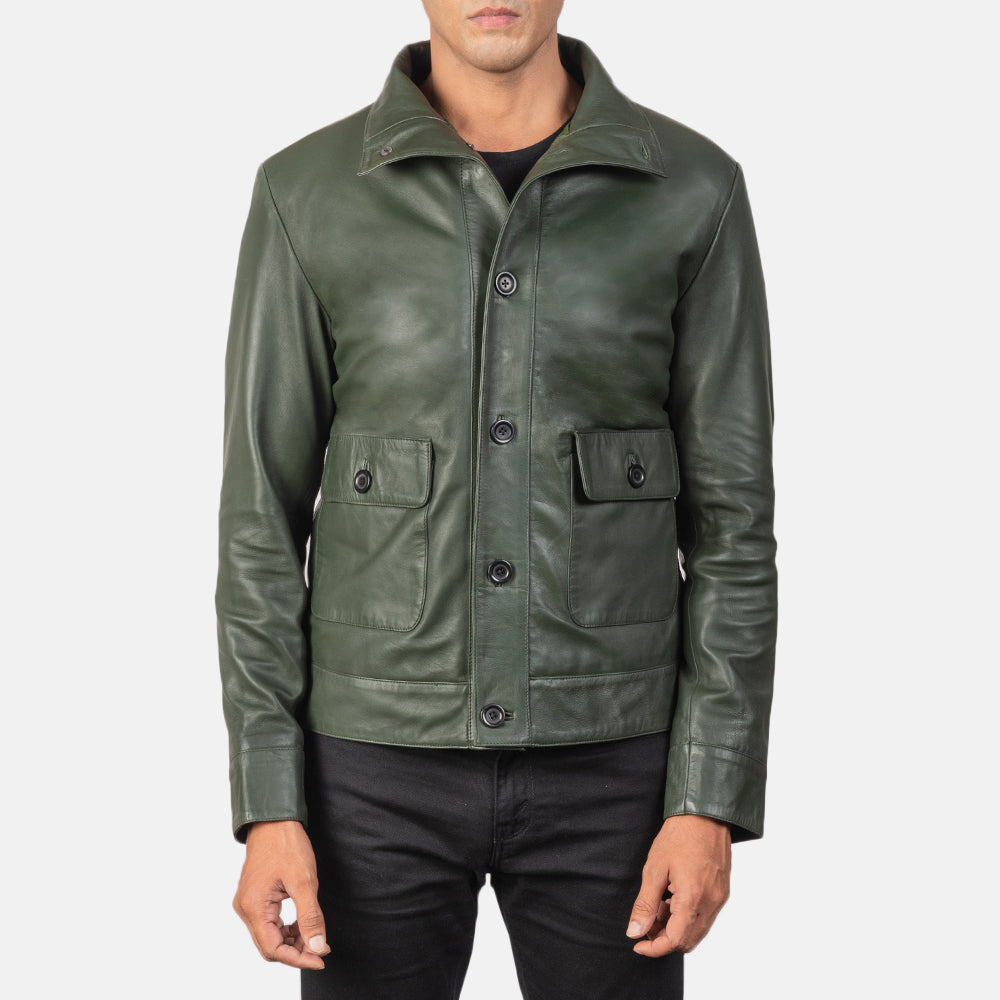 Men's Columbus Green Leather Bomber Jacket