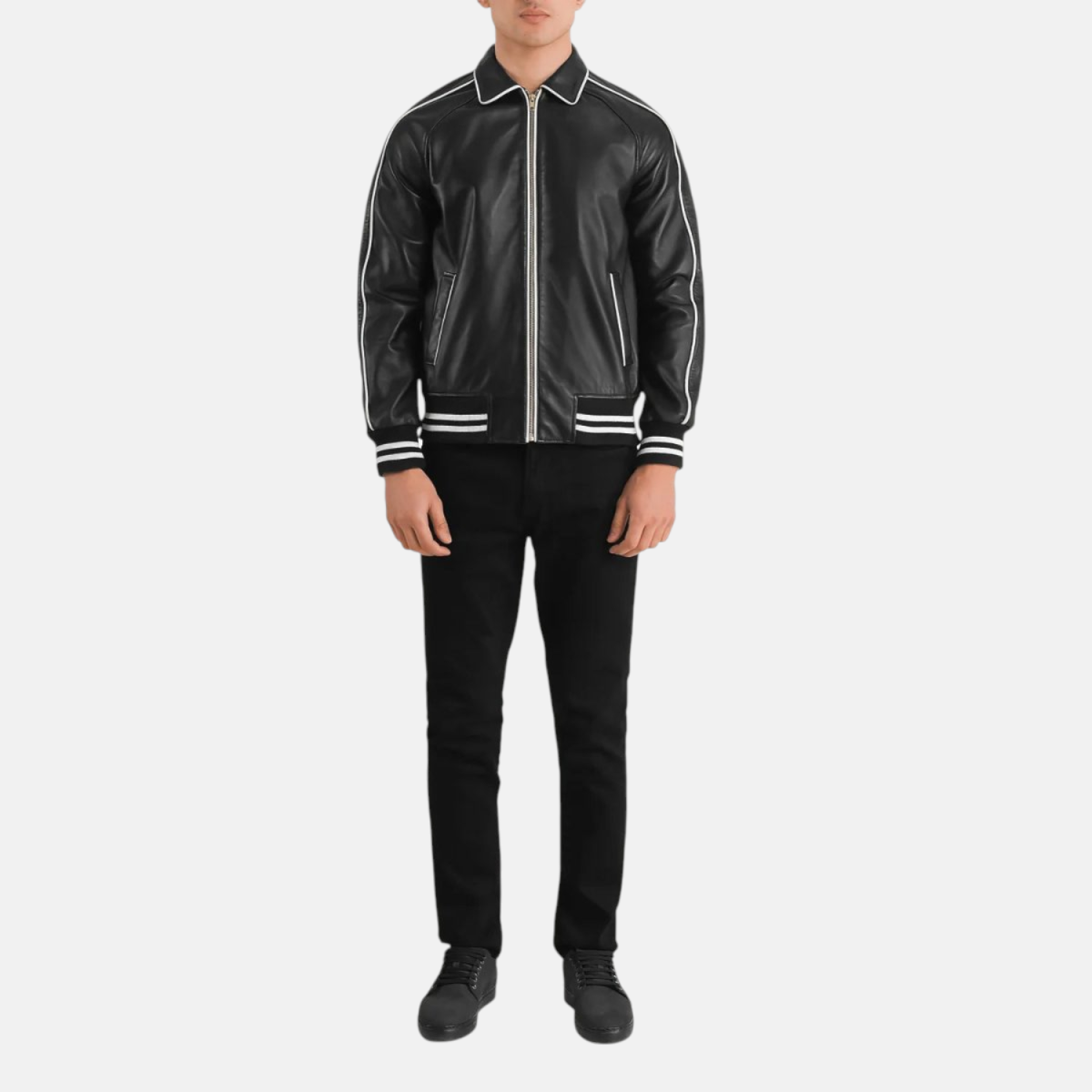 Men's Cooper Black Leather Varsity Bomber Jacket