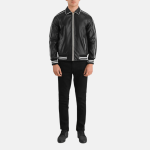 Men's Cooper Black Leather Varsity Bomber Jacket