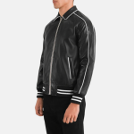 Men's Cooper Black Leather Varsity Bomber Jacket