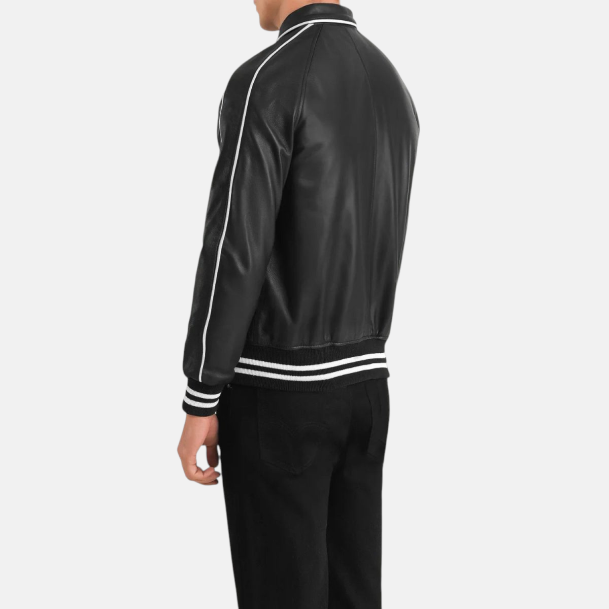 Men's Cooper Black Leather Varsity Bomber Jacket