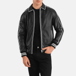 Men's Cooper Black Leather Varsity Bomber Jacket