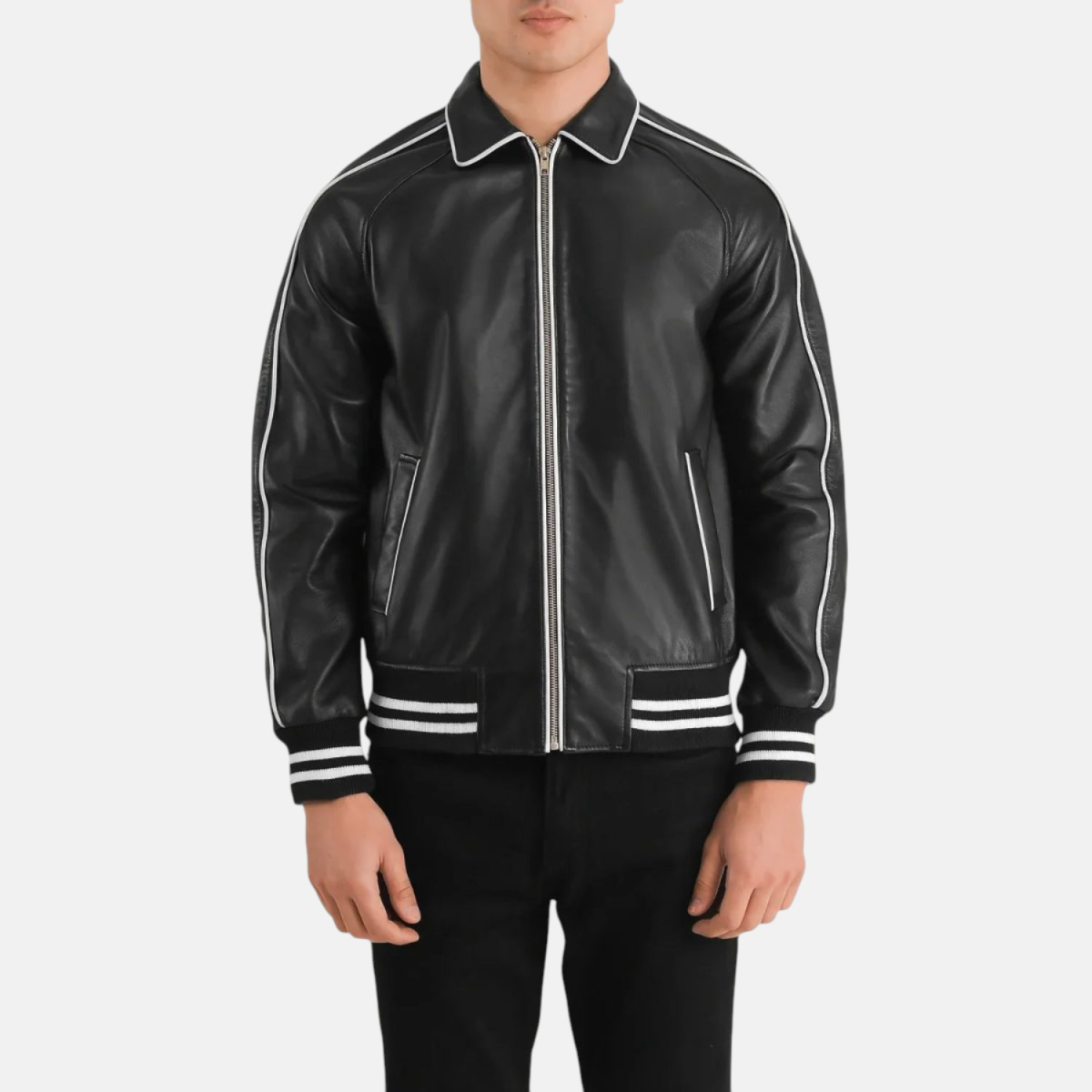 Men's Cooper Black Leather Varsity Bomber Jacket