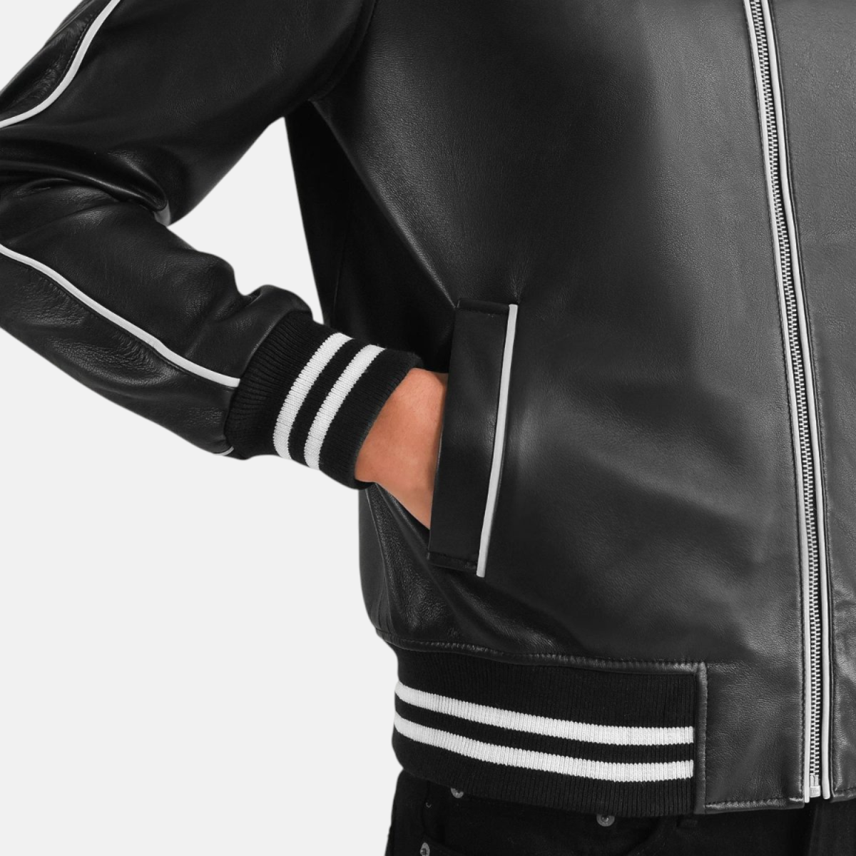 Men's Cooper Black Leather Varsity Bomber Jacket