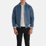 Men's Cooper Blue Leather Varsity Bomber Jacket