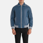 Men's Cooper Blue Leather Varsity Bomber Jacket