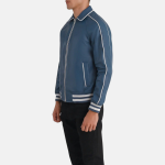 Men's Cooper Blue Leather Varsity Bomber Jacket