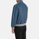 Men's Cooper Blue Leather Varsity Bomber Jacket