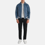 Men's Cooper Blue Leather Varsity Bomber Jacket