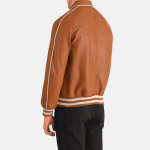 Men's Cooper Tan Brown Leather Varsity Bomber Jacket