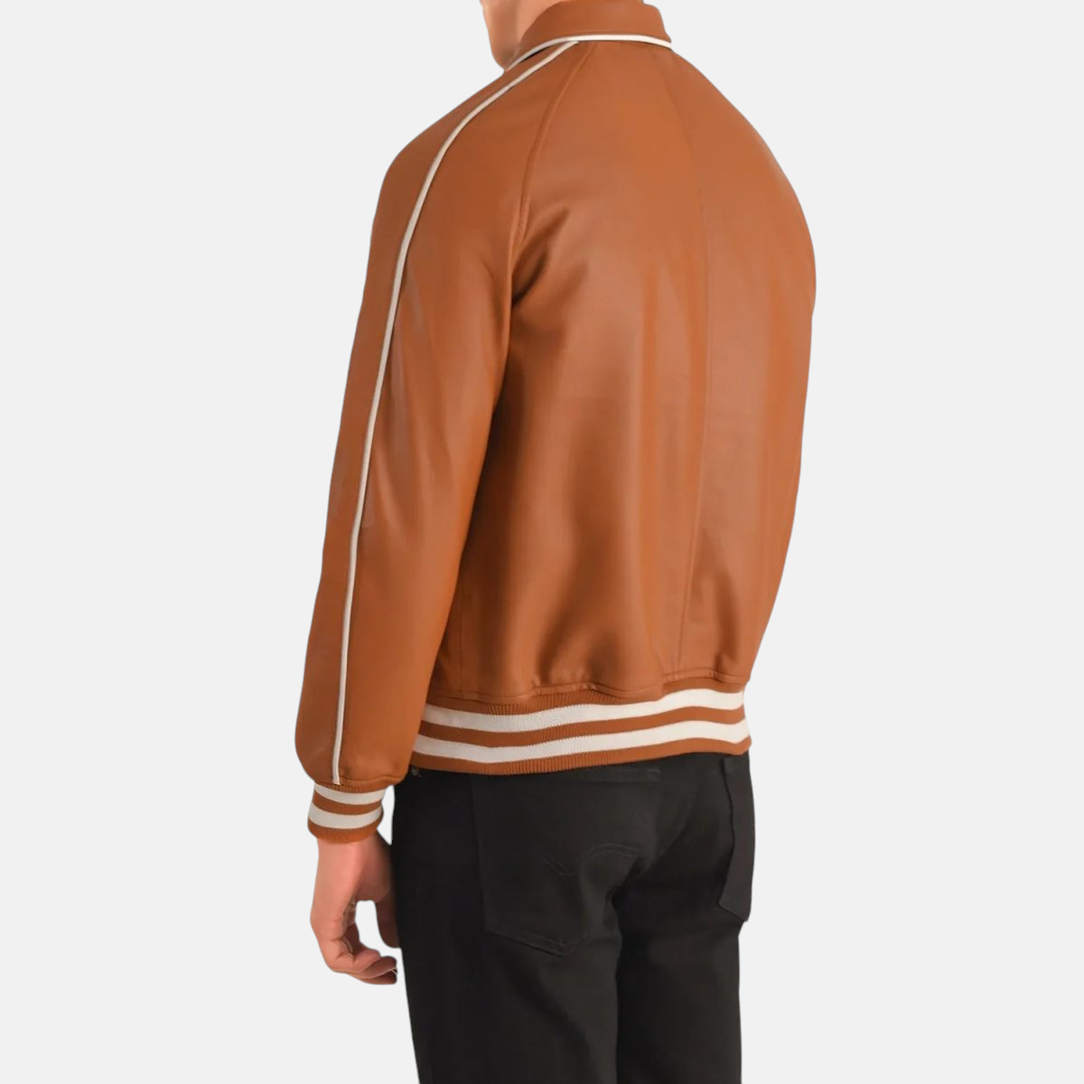 Men's Cooper Tan Brown Leather Varsity Bomber Jacket