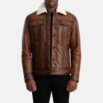 Men's Dallis Brown Leather Shearling Leather Trucker Jacket