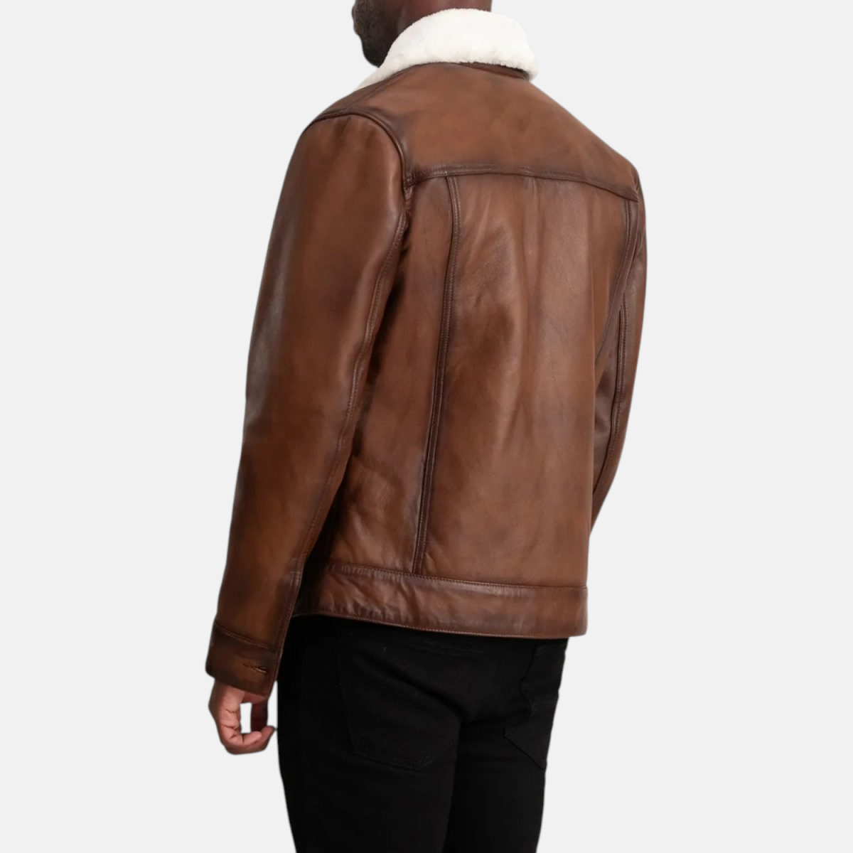 Men's Dallis Brown Leather Shearling Leather Trucker Jacket