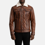 Men's Dallis Brown Leather Shearling Leather Trucker Jacket
