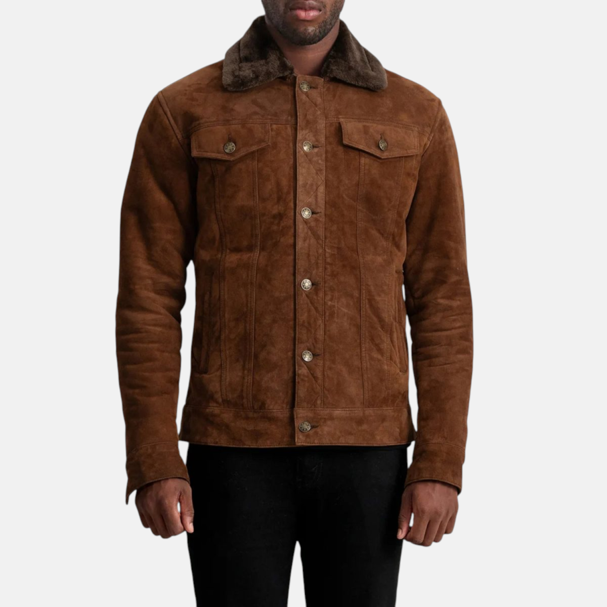 Men's Dallis Brown Suede Shearling Leather Trucker Jacket
