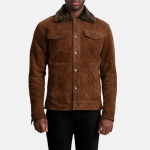 Men's Dallis Brown Suede Shearling Leather Trucker Jacket