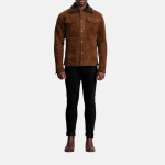 Men's Dallis Brown Suede Shearling Leather Trucker Jacket