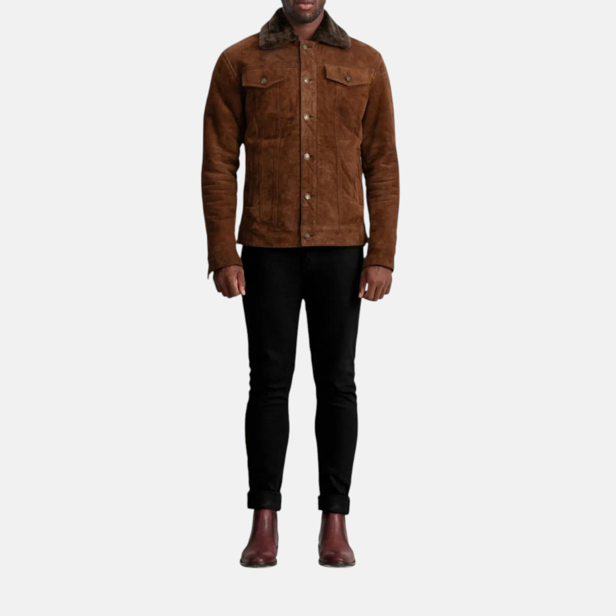 Men's Dallis Brown Suede Shearling Leather Trucker Jacket