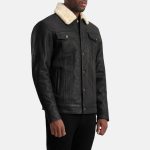 Men's Dallis Tumbled Black Shearling Leather Trucker Jacket