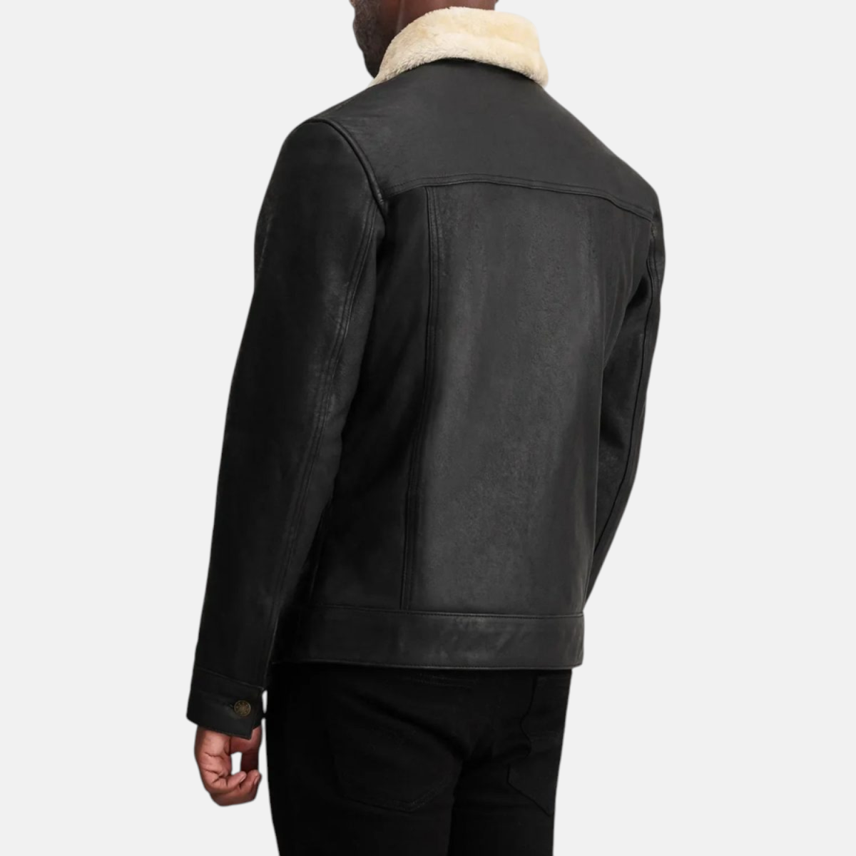 Men's Dallis Tumbled Black Shearling Leather Trucker Jacket