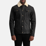 Men's Dallis Tumbled Black Shearling Leather Trucker Jacket