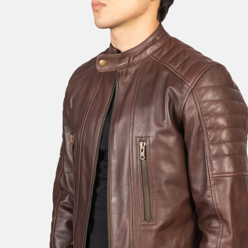 Men's Damian Brown Leather Biker Jacket